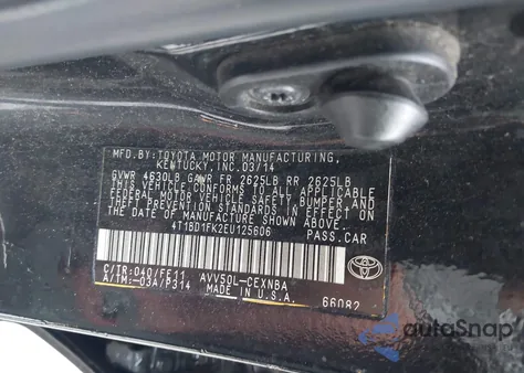 2014 Toyota Camry Hybrid/Le/Xle из США, поврежденный, VIN 4T1BD1FK2EU125606